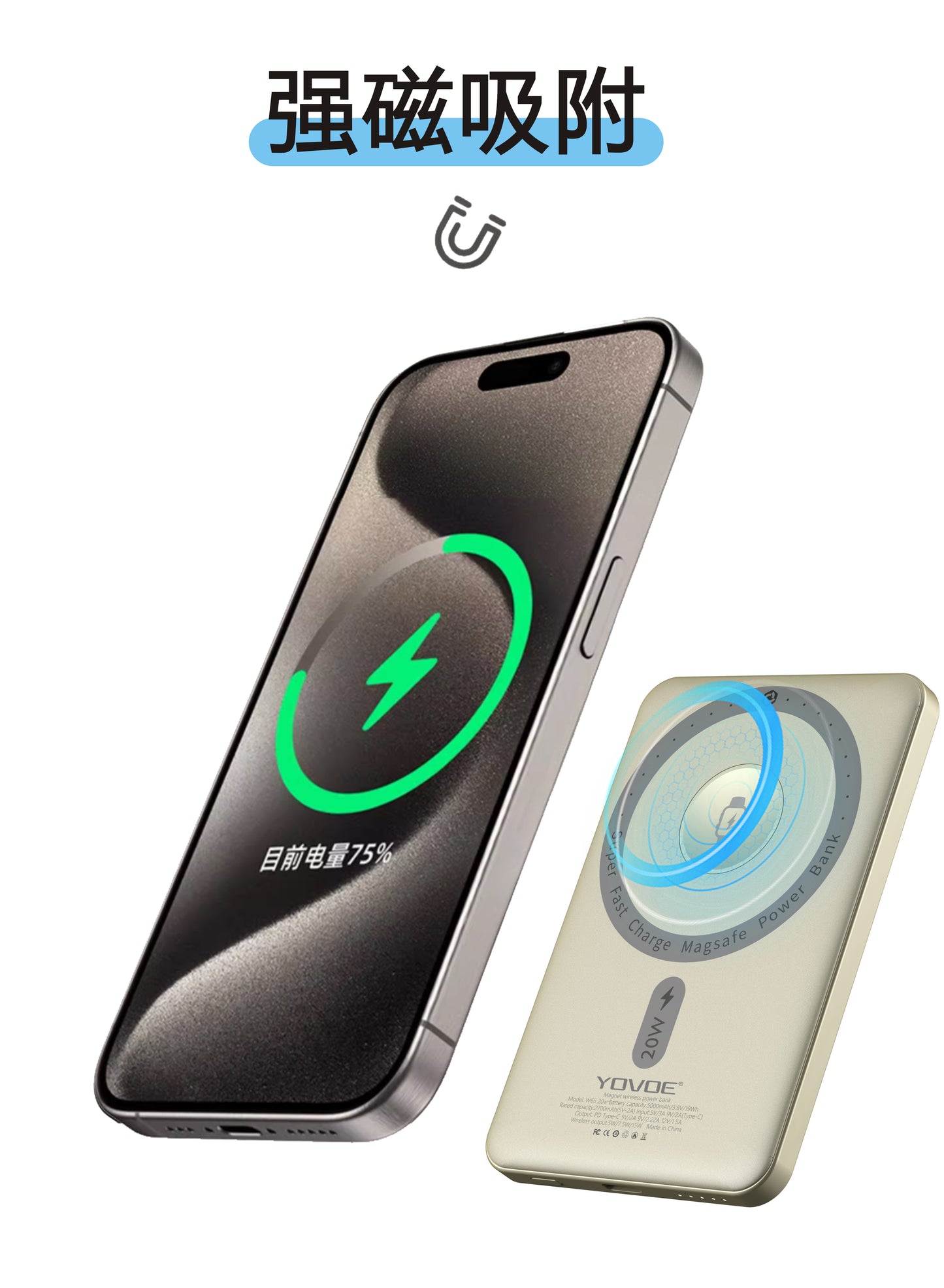 Caricatore Magnetico Ultra Sottile 2 in 1 in Metallo Power Bank 5000mAh Pink Mint Silver Rosa